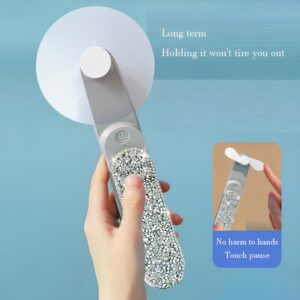 Mini Portable Bride Fan with Rhinestone Decor Bling Foldable Battery Operated Little Handheld Fan for Desk, Camping, Travel, & Outdoor Events for Bride（White)