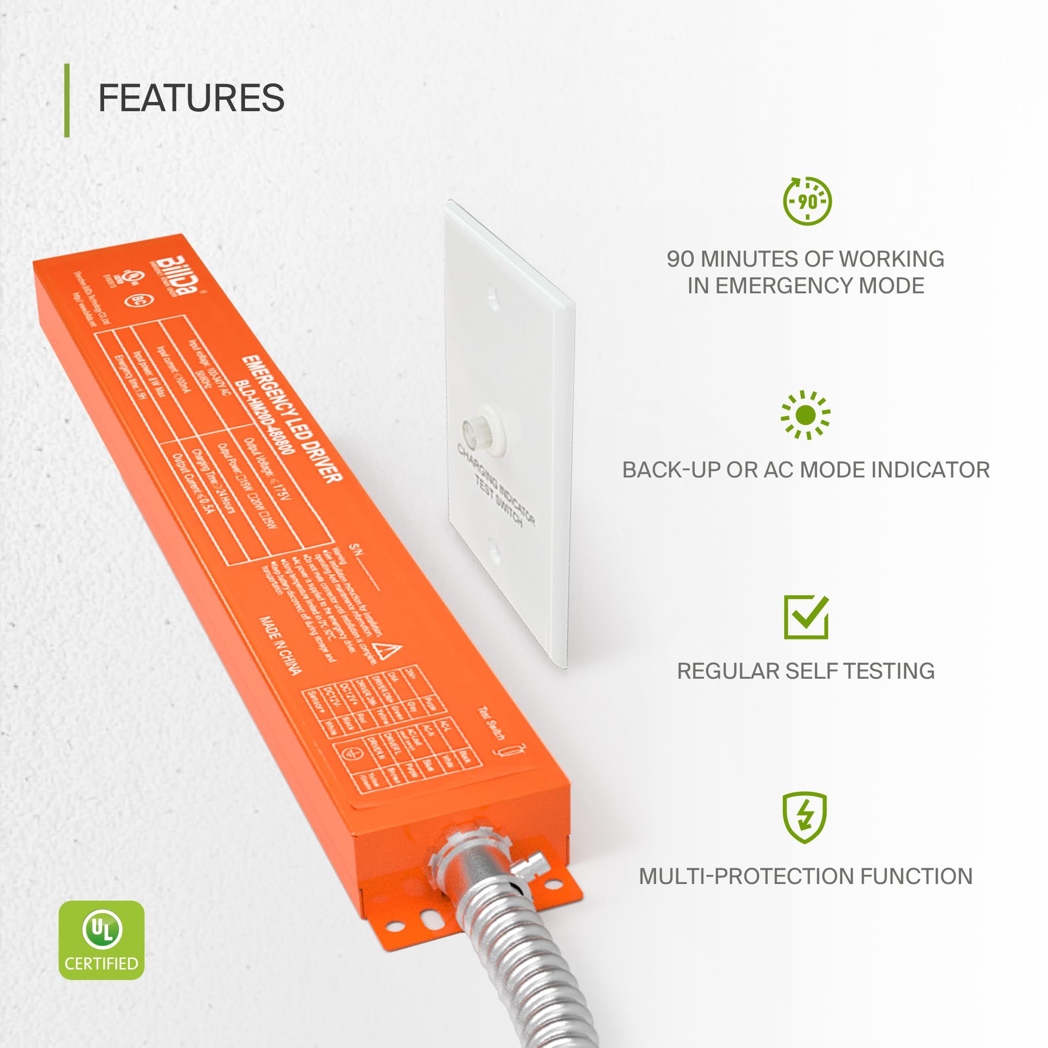 ASD Battery Back-Up Kit 15W - Suitable for LED Commercial Downlights ASD-CDL7, CD-P, CD-T - 90 Minutes Emergency Battery, 5000 Cycles of Standard Charge & Discharge - Damp Rated, UL Certified