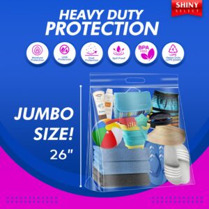 Shiny Select 15 Gallon Jumbo Storage Bag w/Handle & Zipper Top 26x26, 4 Bags - Clear Big Plastic, Extra Large XL, 4 Mil Thick Heavy Duty for Towels, Clothes, Blanket, Pillows, Seasonal Decoration