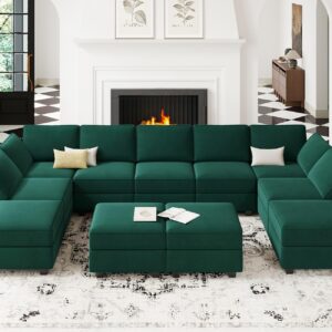 Belffin Oversized Modular Sectional Sofa Velvet U Shaped Couch with Storage Ottomans Modular Sectional Couch with Reversible Chaise Convertible Sectional Sleeper Sofa Velvet Green