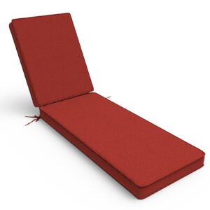 twlear outdoor chaise lounge cushion for patio furniture 72 x 21 x 3 inch, water resistant patio lounge chair cushion with straps for lawn pool furniture, 1 pack, olefin brick red