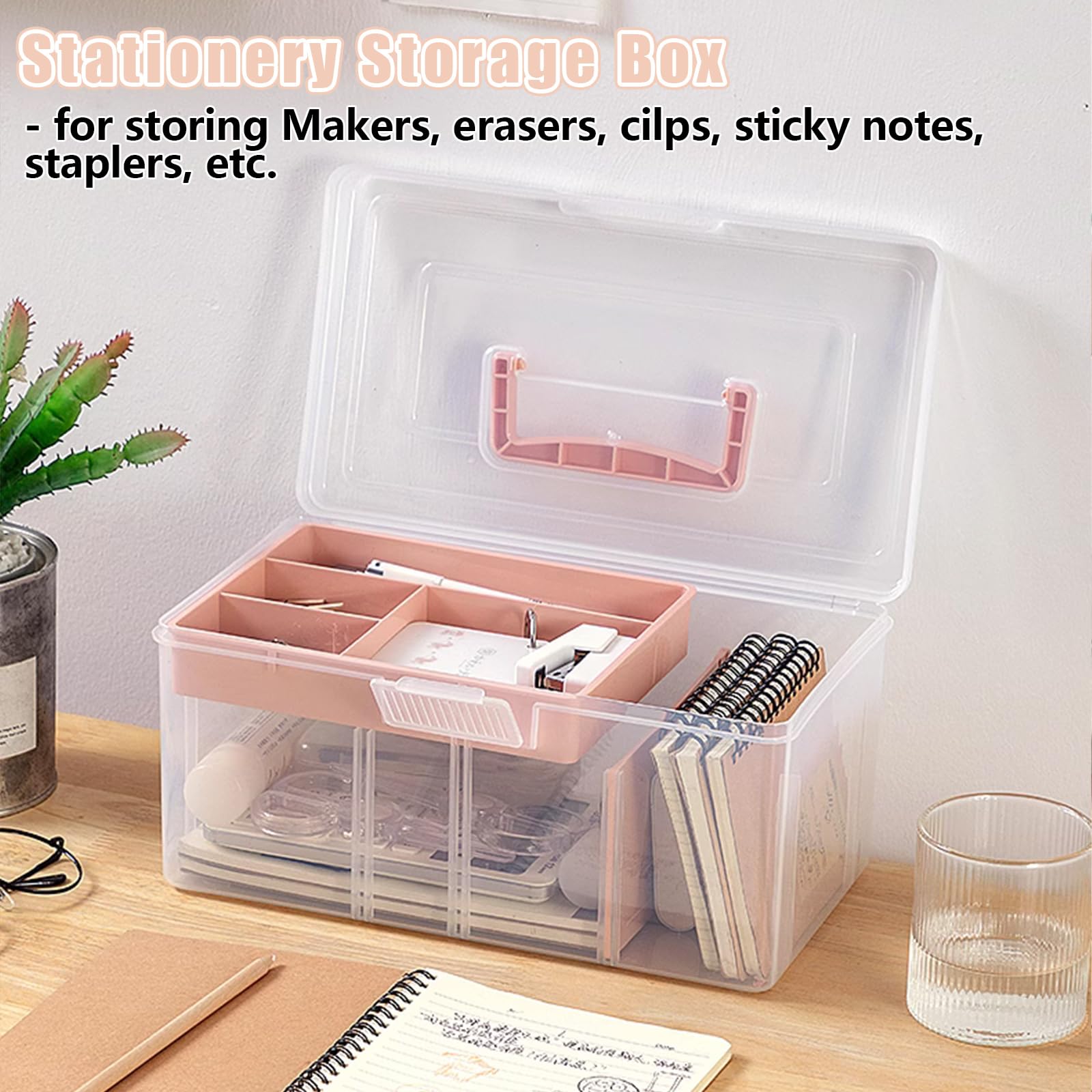 CYEAH 2 Pcs 2 Layer Clear Plastic Dividing Storage Box with Removable Tray, Multipurpose Storage Box with Handle, Craft Organizers and Storage Clear Storage Container for Art Craft Sewing Supplies