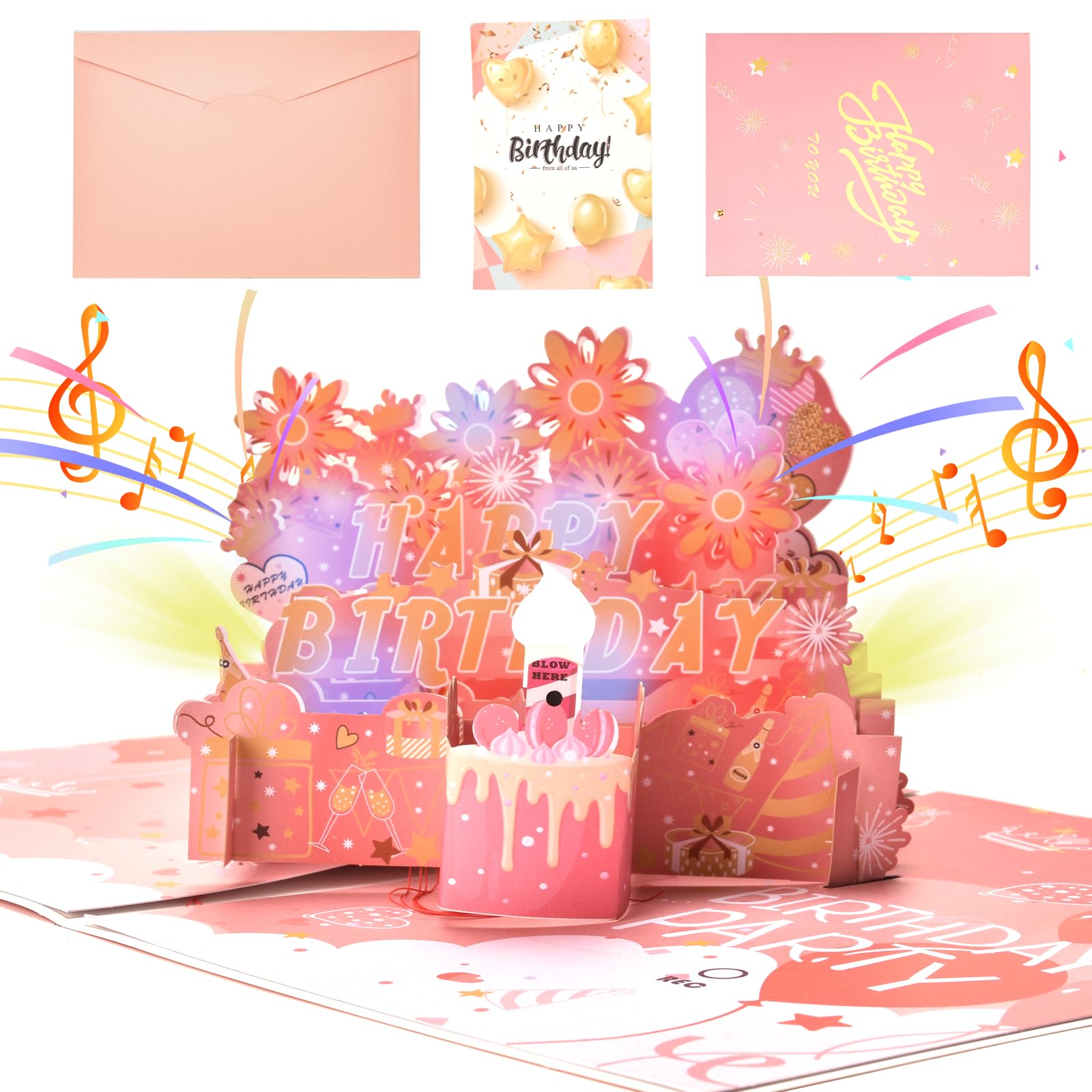 Birthday Cards for Women Upgraded Version With 30-Second Recording Function,Pop-up can blow LED candles and Happy Birthday song,The Birthday Christmas Gifts for Sisters,Mothers,Wives and Grandmothers