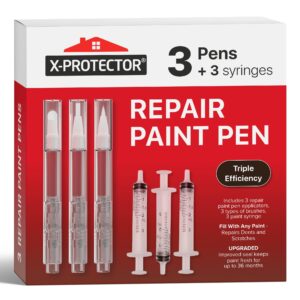 x-protector touch up paint pen kit - 3 paint pens with 3 types of brushes - premium paint pen for touch ups - fillable touch up paint pens for walls, furniture, and other touch up works!