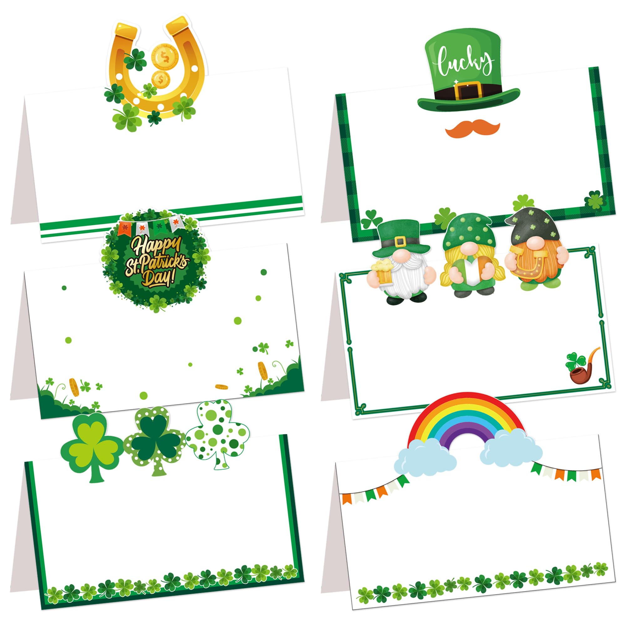 36pcs St. Patrick's Day Food Tent Labels Shamrock Place Cards for Irish Day Placecard Holders Seating Name Tents, Banquet tables, Buffet food label, St. Patricks Day Party