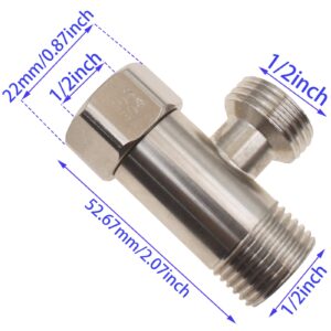 LBTODH 1/2" G 3 Way Diverter Stainless Steel T Shape Adapter Connector for Angled Valve and Bidet Sprayer Faucet (1PCS)