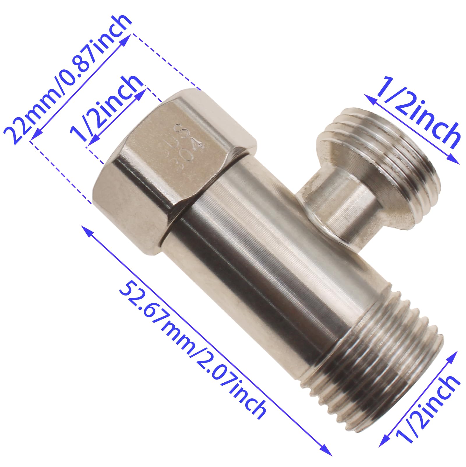 LBTODH 1/2" G 3 Way Diverter Stainless Steel T Shape Adapter Connector for Angled Valve and Bidet Sprayer Faucet (1PCS)