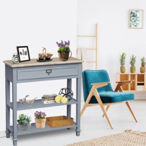 Kinfant Console Entryway Table with Storage - Gray Console Table with Drawer and Storage Shelf, Wood Sofa Table for Living Room Bedroom Hallway