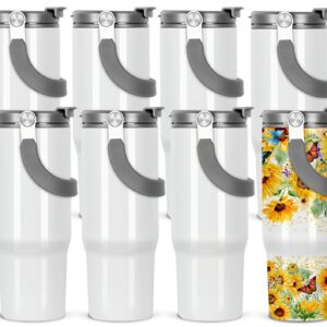 Tswofia 30 Oz Sublimation Tumblers, Sublimation Tumbler Blank with Portable Handle, Stainless Steel Sublimation Cup with Straw Leakproof Flip, Individually Boxed (8 Pack)