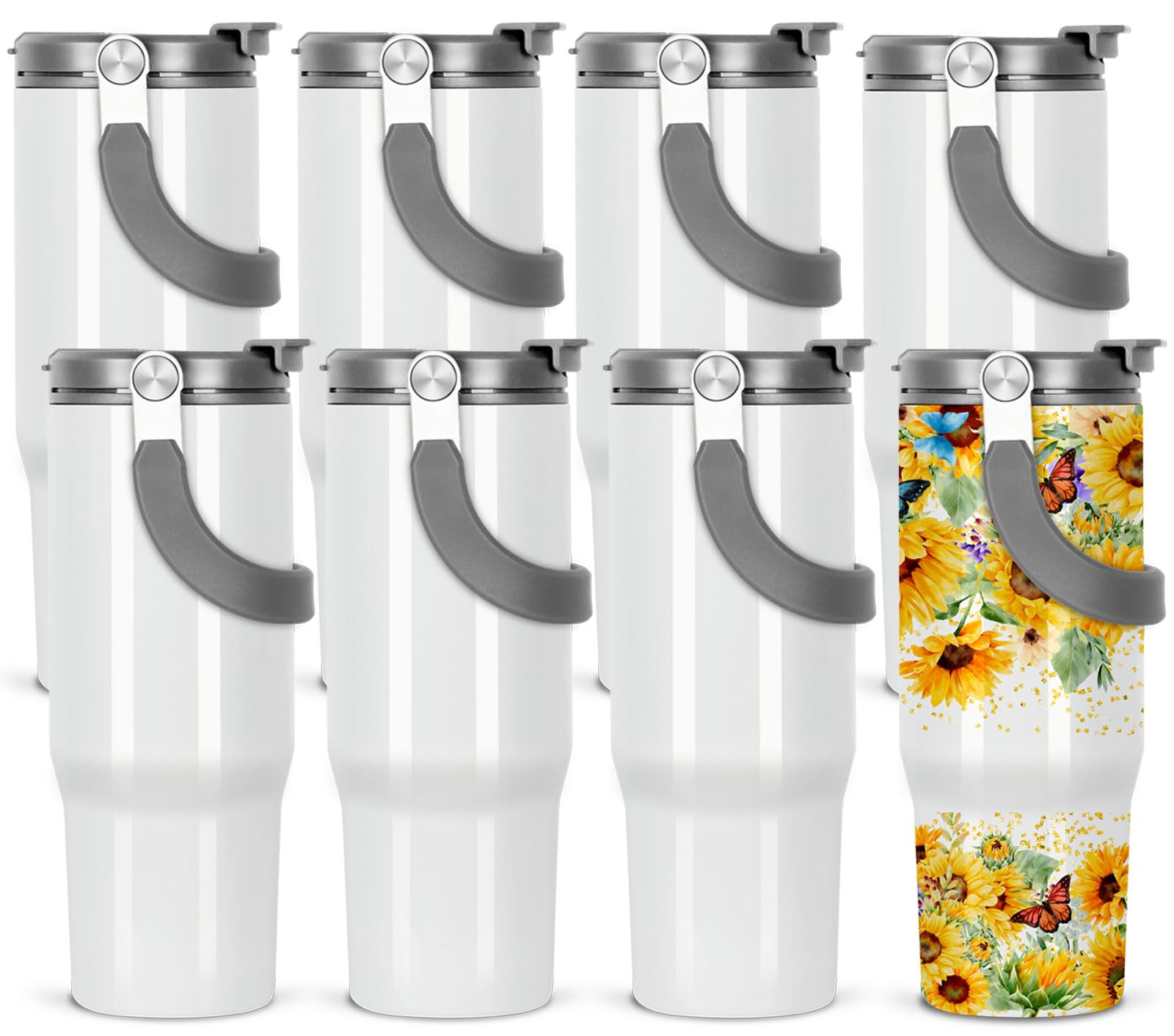 Tswofia 30 Oz Sublimation Tumblers, Sublimation Tumbler Blank with Portable Handle, Stainless Steel Sublimation Cup with Straw Leakproof Flip, Individually Boxed (8 Pack)