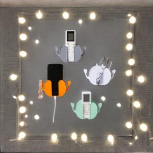 4-piece Wall Mount Phone Holder, Adaptive Remote Holders, wall mounted storage boxes, can be used for mobile phones, remote controls, keys, crab wall shaped storage boxes (Green,Orange,Grey,White)