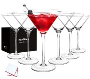 moretoes martini glasses set of 6, 9oz hand made crystal cocktail glasses for bar, margarita, gimlet, cosmopolitan, manhattan