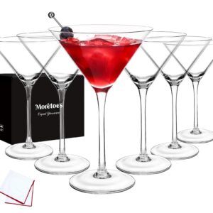 Moretoes Martini Glasses Set of 6, 9oz Hand Made Crystal Cocktail Glasses For Bar, Margarita, Gimlet, Cosmopolitan, Manhattan