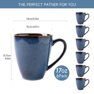 MONITO 17 OZ Coffee Mugs Set of 6, Large Ceramic Coffee Mugs，Modern Coffee Mugs Set with handle for Tea/Latte/Cappuccino/Milk/Cocoa, Funny Tea Cups for Office and Home, Engagement Gifts. (Starry Blue)