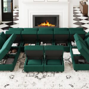 Belffin Oversized Modular Sectional Sofa Velvet U Shaped Couch with Storage Ottomans Modular Sectional Couch with Reversible Chaise Convertible Sectional Sleeper Sofa Velvet Green