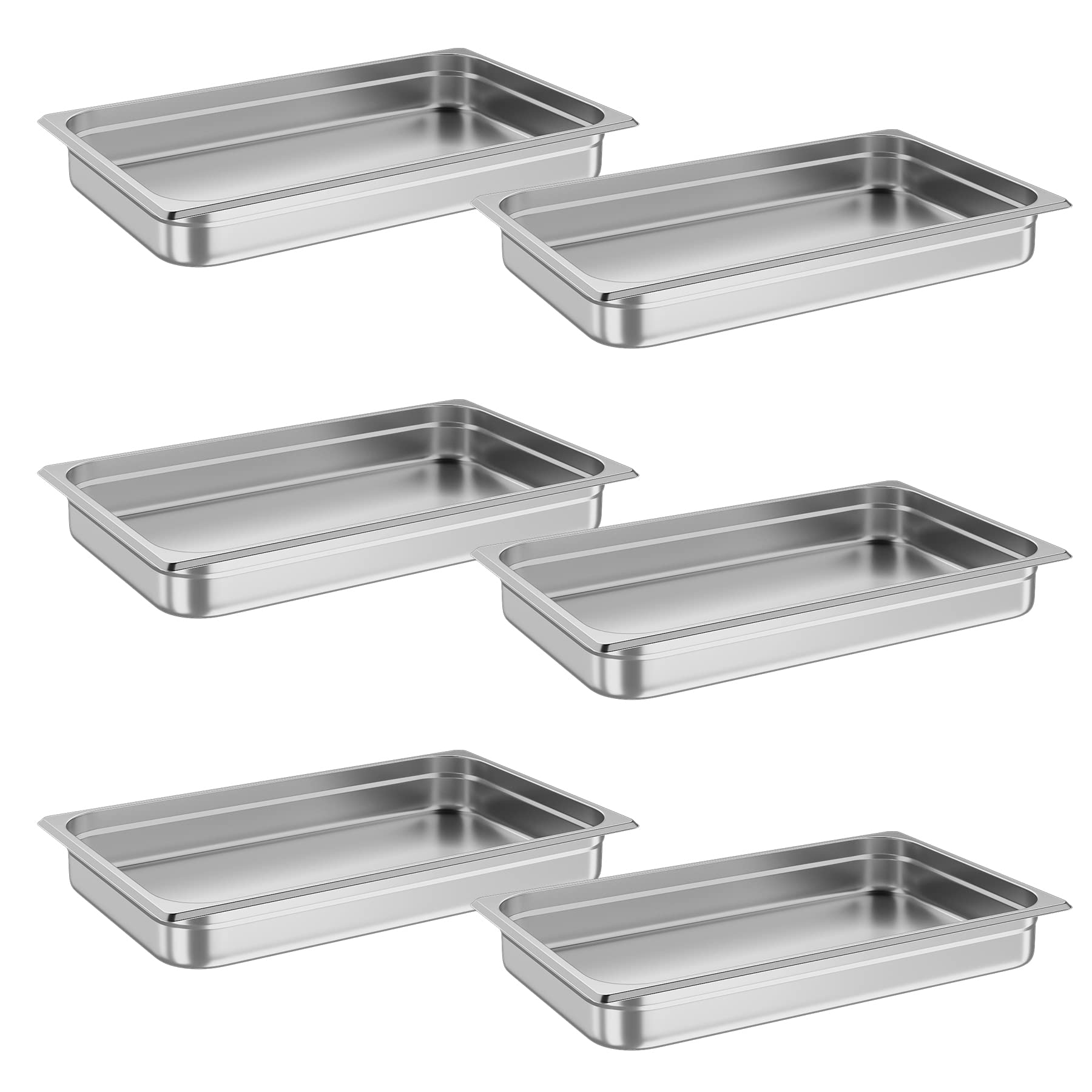 Garvee 6 Pack Full Size Hotel Pan Steam Table Pan, [NSF Certified] Catering Food Pan Commercial Stainless Steel 2.5 Inch Deep Anti-Jamming