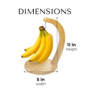 JS Gourmet Bamboo Banana Stand with Stainless Steel Hanging Hook, Ideal for Holding Bananas and Elevating Your Tabletop and Kitchen Décor