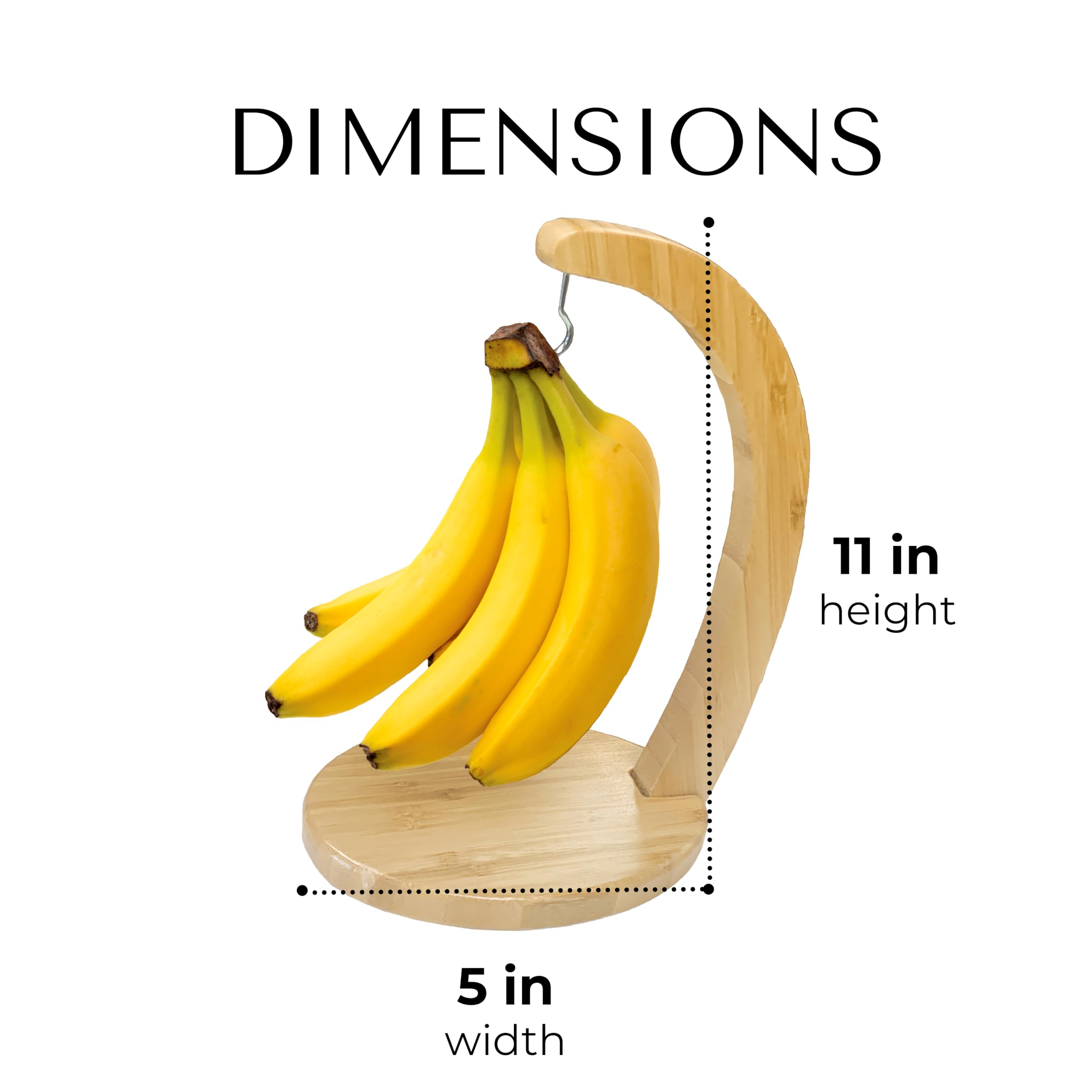 JS Gourmet Bamboo Banana Stand with Stainless Steel Hanging Hook, Ideal for Holding Bananas and Elevating Your Tabletop and Kitchen Décor