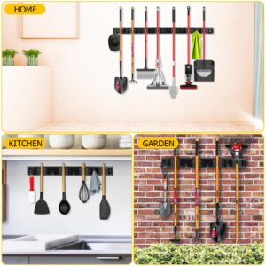 SLIIMU 30'' Broom and Mop Holder Wall Mount with Movable Sliding 7 Racks 8 Hooks, Storage Organizer Wall Hanger, Cleaning Tool Hanging Grippers for Kitchen Bathroom Garden Garage Laundry Home Closet