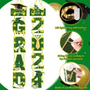 Graduation Party Decorations Green Gold Grad 2024 Porch Sign Door Banner with LED Light Class of 2024 Congrats Grad Banner Congratulation Party Hanging Sign for High School Graduation Party Decor