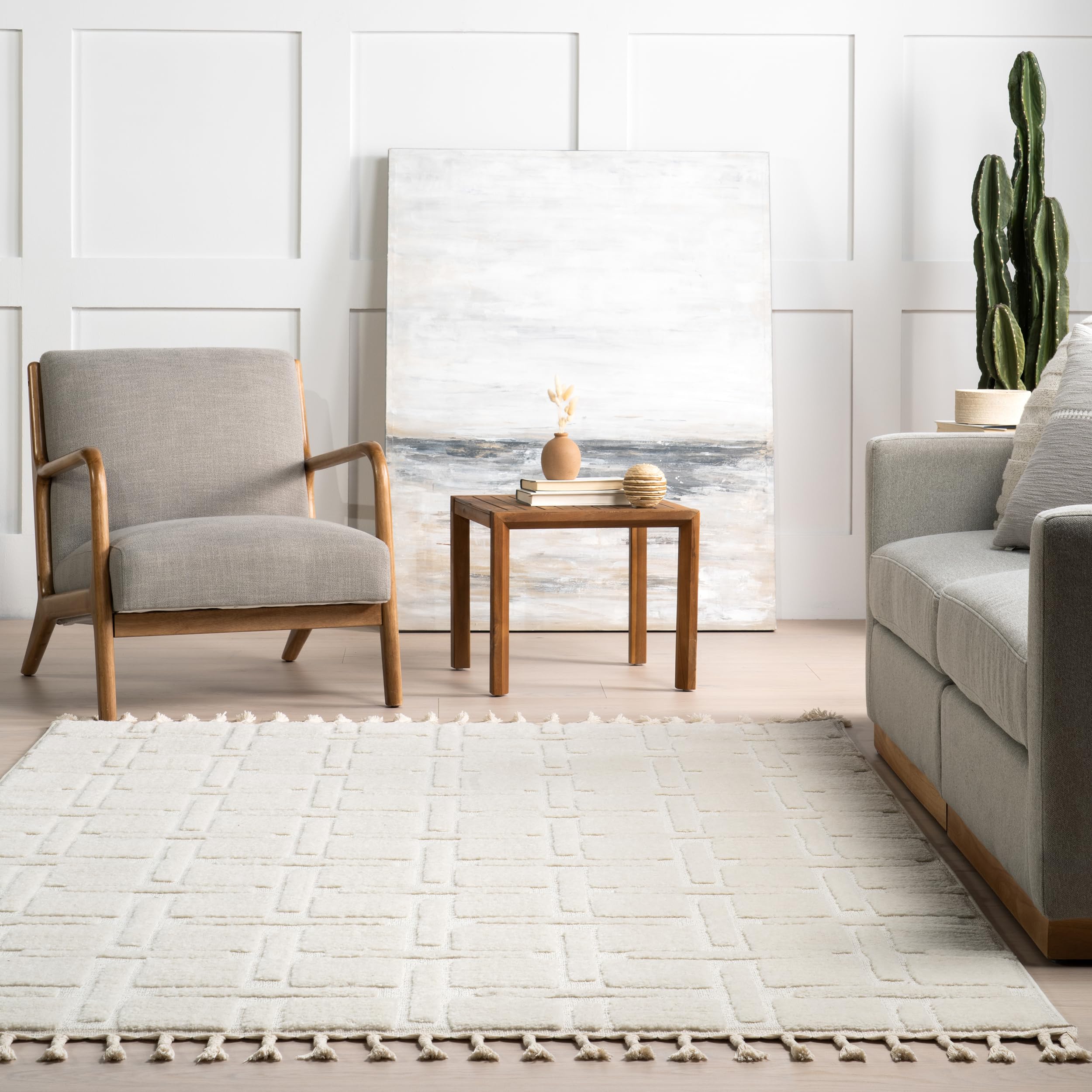 nuLOOM Alafia Geometric 7x9 Area Rug for Living Room Bedroom Dining Room Kitchen, Off White