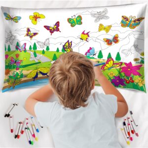 qyeahkj coloring pillowcase for kids butterflies craft washable markers for kids 29 x 21inch color your own pure cotton soft spring butterfly pillow covers set reusable arts and crafts for kids