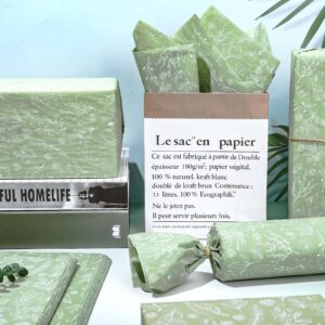 AnyDesign 100 Sheets Sage Green Wildflower Tissue Paper Green White Floral Gift Wrapping Paper Bulk Botanical Greenery Flower DIY Art Craft Paper for Packaging Wedding Birthday Baby Shower Bouquet