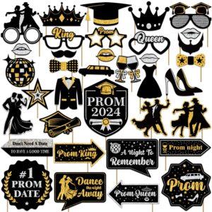 julyshy 36pcs prom photo booth props, prom decorations for party 2024, prom send off decorations 2024, prom 2024 decorations selfie prom photo props, black and silver prom decorations for home