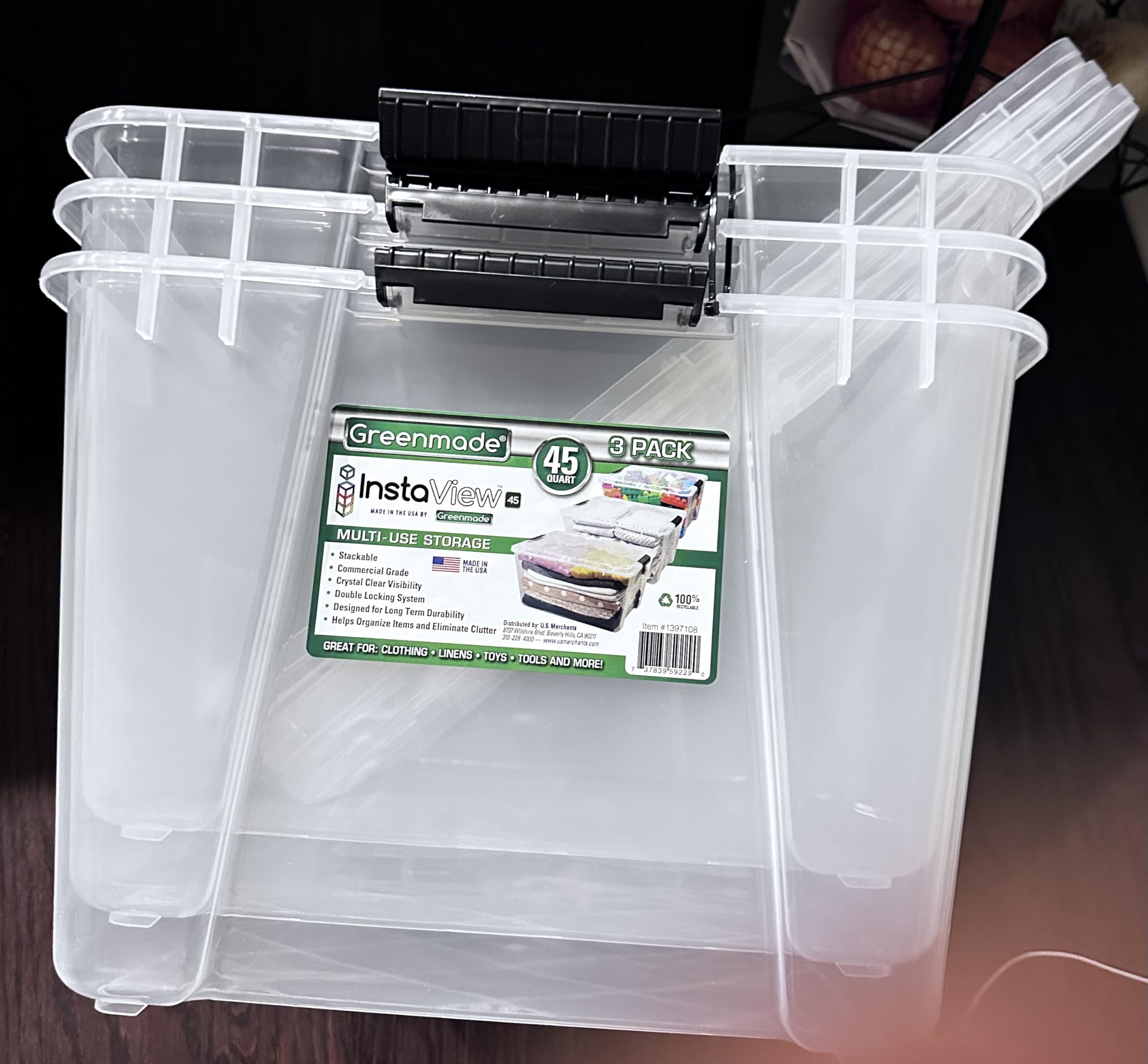 GREENMADE InstaView45. Multi-Use Storage. 45 Quartz. 3PACK. Stackable. Crystal Clear.