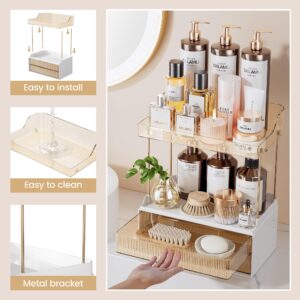 Delamu 2-Tier 2-Drawer Bathroom Organizer Countertop, Multi-Purpose Makeup Organizer Countertop, Large Skincare Organizers, Exquisite Vanity Organizer, Amber