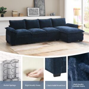 Neylory 118" Convertible Sectional Sofa Couch, Modern Chenille Fabric L Shaped Living Room Furniture Set, 5 Seat Sectional Sofa with Left Chaise & Deep Seat & Super Soft (Navy Blue)