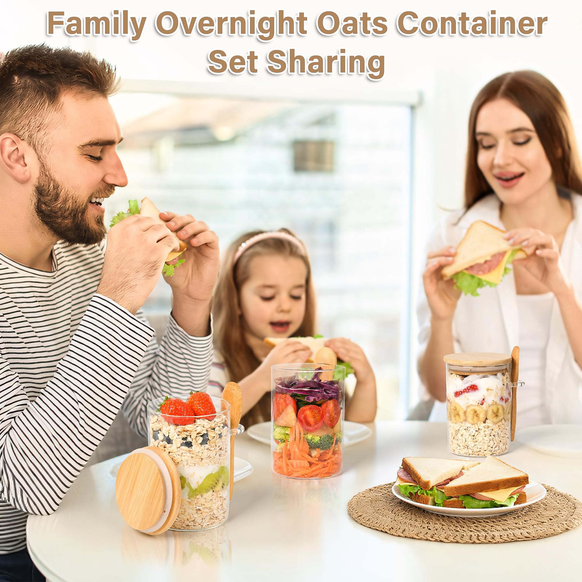 Overnight Oats Containers with Lids,4 Pack 18oz Overnight Oats Jars with Spoons,Salad Meal Prep Jar with Bamboo Lids for Chia Seed Pudding Salad Cereal Coffee Flour,Sourdough Starter Jar for Bread