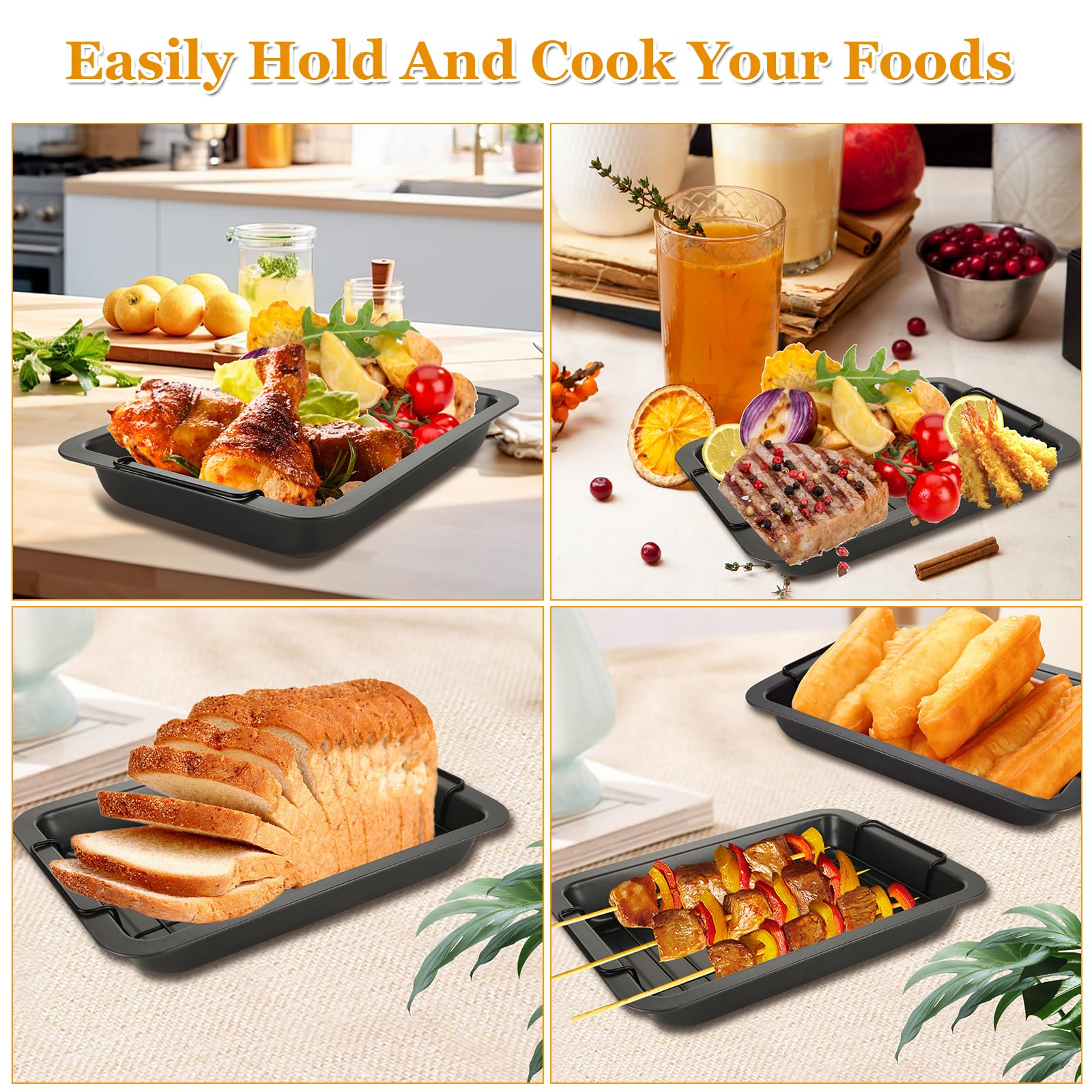 YAYODS 2 Pack Roasting Pan with Rack 11x15 Nonstick Turkey Roasting Pan for Oven, Roasting Pan for Turkey, Chicken, Veggies