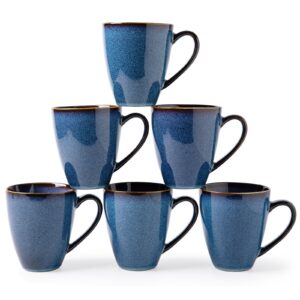 monito 17 oz coffee mugs set of 6, large ceramic coffee mugs，modern coffee mugs set with handle for tea/latte/cappuccino/milk/cocoa, funny tea cups for office and home, engagement gifts. (starry blue)