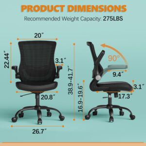 ELABEST T29 Ergonomic Office Chair, Comfy Computer Desk Chair, Mesh Back Home Office Chair with PU Leather Padded, Adjustable Lumbar Support, Flip-up Arms,Swivel Wheels,Work Task Chair for Long Hours