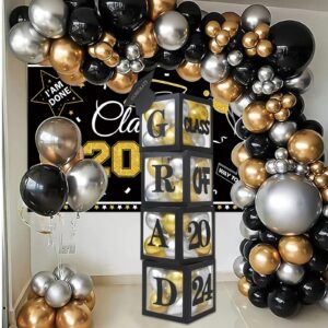 Graduation Balloon Background Set Includes Graduation Balloon Arch Kit,Class of 2024 Banner,Graduation Balloon Boxes for Grad party decoration,Graduation party supplies