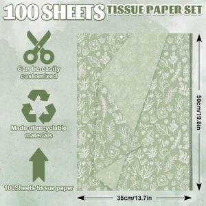 AnyDesign 100 Sheets Sage Green Wildflower Tissue Paper Green White Floral Gift Wrapping Paper Bulk Botanical Greenery Flower DIY Art Craft Paper for Packaging Wedding Birthday Baby Shower Bouquet