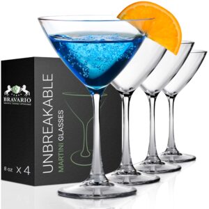 unbreakable plastic martini glasses, 100% tritan shatterproof plastic cocktail glasses, premium quality, bpa-free dishwasher-safe reusable, 8 oz set of 4