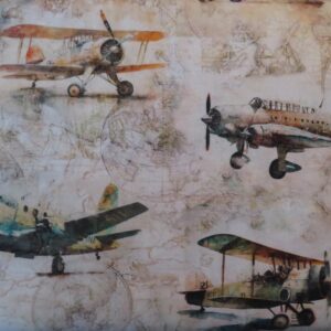 Vintage World War II Airplanes Flying High Cotton Fabric Sold by The Yard QT