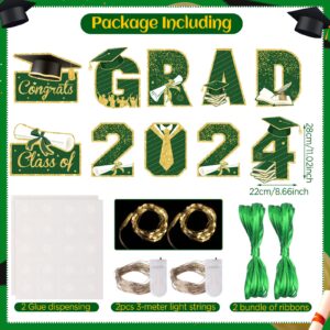 Graduation Party Decorations Green Gold Grad 2024 Porch Sign Door Banner with LED Light Class of 2024 Congrats Grad Banner Congratulation Party Hanging Sign for High School Graduation Party Decor