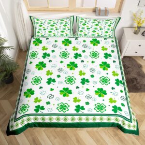 manfei st. patrick's day duvet cover set queen size, lucky clovers comforter cover with 2 pillowcases, green shamrocks bedding set 3pcs for kids boys girls bedroom decor lightweight bedspread cover