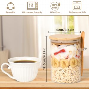 Overnight Oats Containers with Lids,4 Pack 18oz Overnight Oats Jars with Spoons,Salad Meal Prep Jar with Bamboo Lids for Chia Seed Pudding Salad Cereal Coffee Flour,Sourdough Starter Jar for Bread