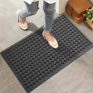 hiyard front door mat, heavy duty welcome door mat indoor outdoor, absorbent doormat, sturdy non slip rubber, stain and fade resistant, low profile entry mat for outdoor entrance, 29×17, grey