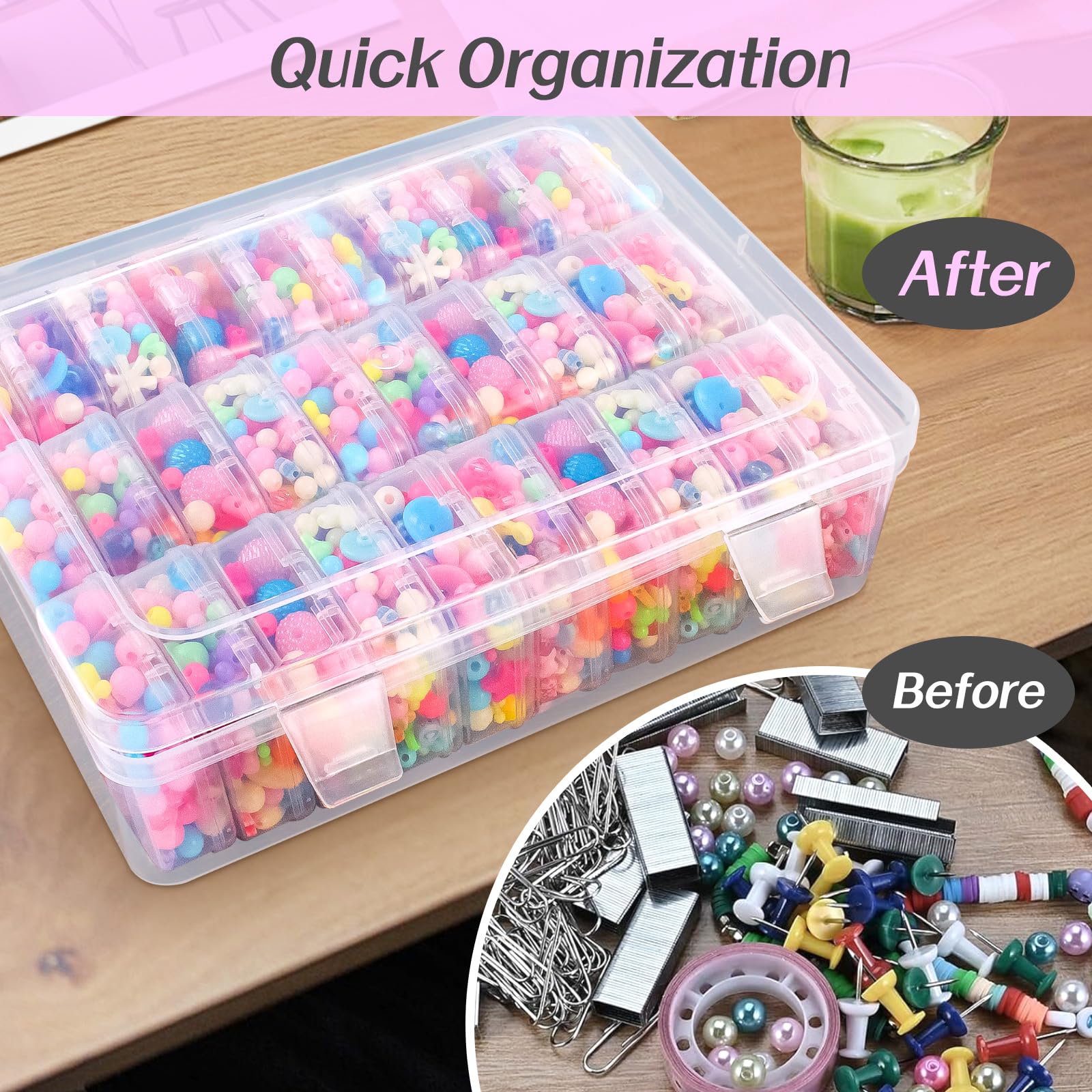 THYSSEN Bead Organizers,30Pcs Plastic Mini Clear Storage Cases with 1pcs Hinged Lid Rectangle Case,Bead Containers Transparent Boxes,for Jewelry Beading Crafts Screws Small Parts of Storage