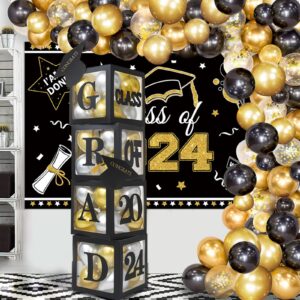 Graduation Balloon Background Set Includes Graduation Balloon Arch Kit,Class of 2024 Banner,Graduation Balloon Boxes for Grad party decoration,Graduation party supplies