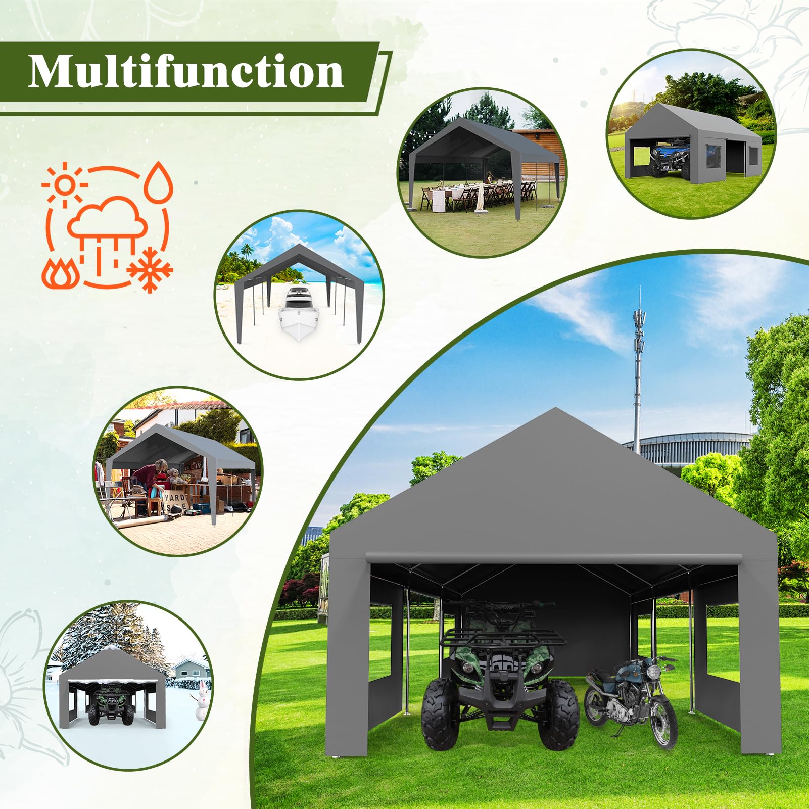 Portable Carport Canopy, 13×25ft Heavy Duty Carport Garage with Roll-up Doors & Windows for Car, SUV, Truck, Boat, Party, Mobile Market