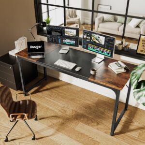 Huuger Computer Desk, 63 Inch Office Desk, Gaming Desk with Storage, Writing Desk Work Desk for Home Office, Study, Modern Simple Desk, Large Legroom, Metal Frame, Rustic Brown and Black