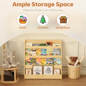 Single-Sided Bookshelf, Wooden Bookshelf, 4-Layer Toddler Bookshelf, Children's Magazine Storage Shelf, Ideal for Playrooms, Bedrooms, Study Rooms, Living Rooms, Nurseries and Classrooms