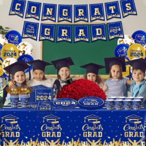 Graduation Decorations Class of 2024 Tableware Kit Blue and Gold Congrats Grad Plates and Napkins Disposable Graduation Party Supplies for Graduation Party Decorations (Blue)