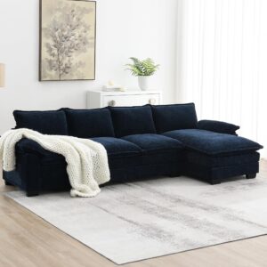 Neylory 118" Convertible Sectional Sofa Couch, Modern Chenille Fabric L Shaped Living Room Furniture Set, 5 Seat Sectional Sofa with Left Chaise & Deep Seat & Super Soft (Navy Blue)